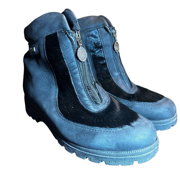 Vintage Sorel Black Leather Calf Hair Ankle Booties - Size 10 - Picture 2 of 10